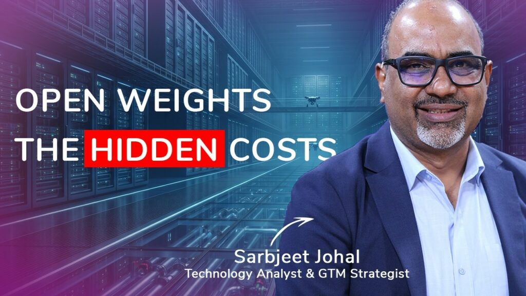 YouTube thumbnail: Open-Weight AI Models: Costs, Continuity, and Enterprise Risk | Sarbjeet Johal and Efi Pylarinou